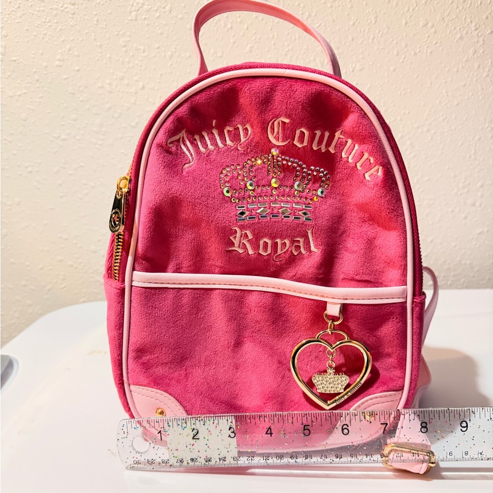 Juicy Couture Hot Pink Velour Mini Backpack with Gold Hardware